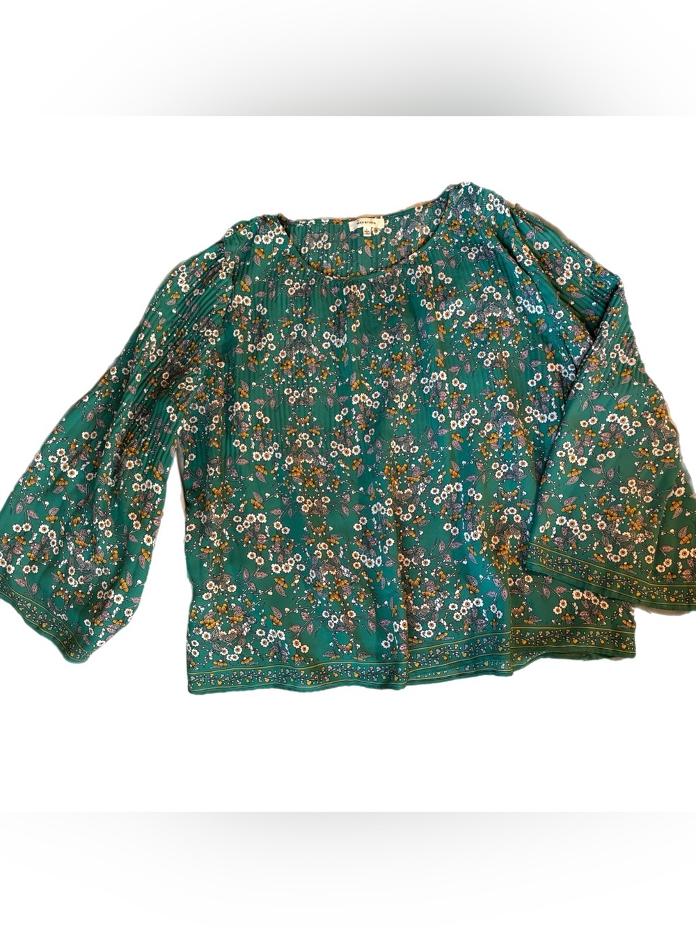 Max Studio Teal Green Floral Peasant Blouse